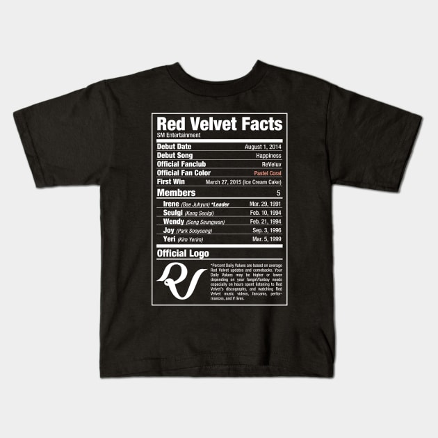 Red Velvet Nutritional Facts Kids T-Shirt by skeletonvenus